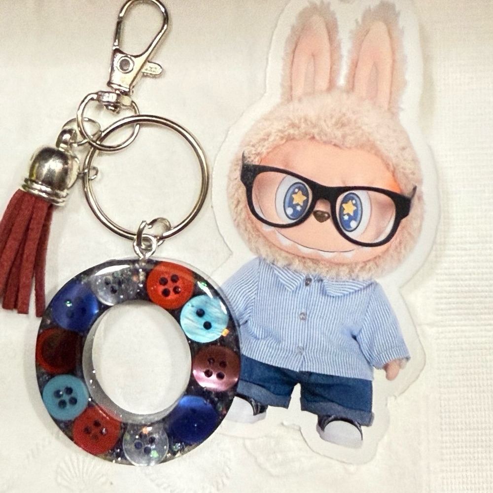 Glitter Resin Buttons Letter O With Tassel Keychain Handmade Sticker